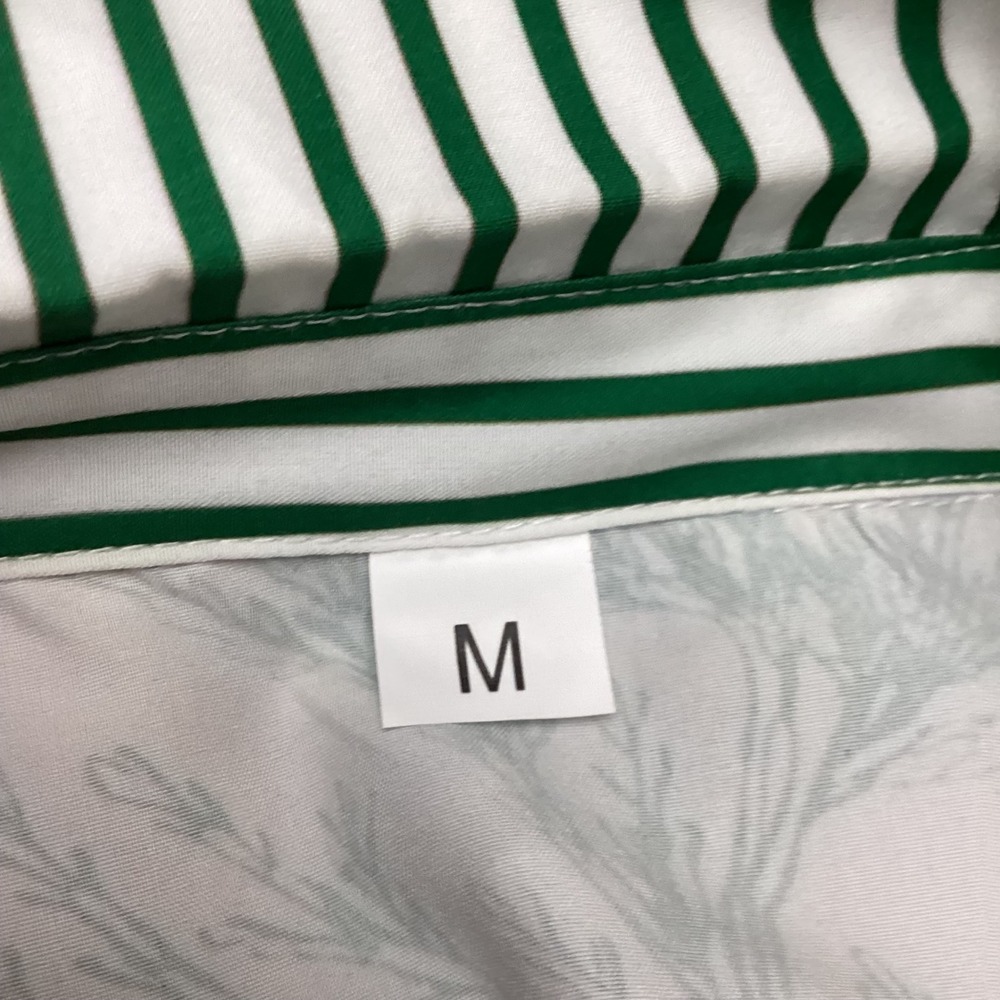 Botanical Herbal Print Long Sleeve Top Green Striped Accents Womens Medium - Picture 4 of 7